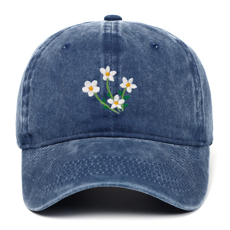 Cappellino da baseball regolabile con ricamo floreale di fiori bianchi - Marina - Regolabile (circa 21 5/8"-22 7/8") - image 4