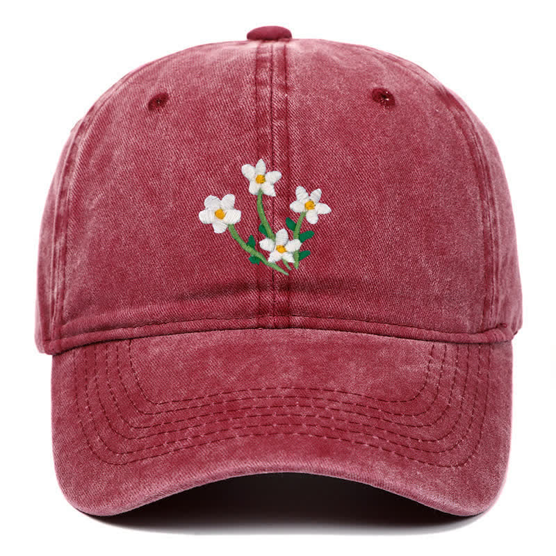 Cappellino da baseball regolabile con ricamo floreale di fiori bianchi - Borgogna - Regolabile (circa 21 5/8"-22 7/8") - image 5