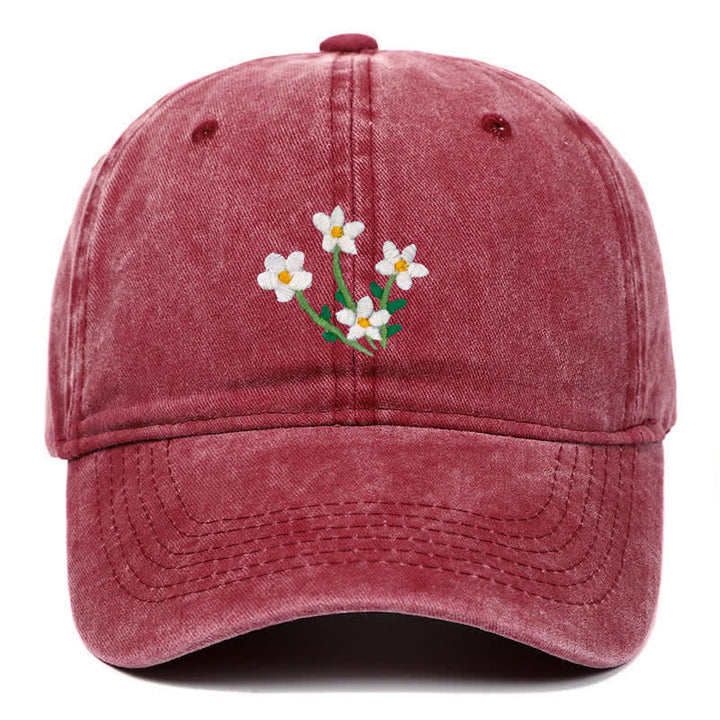 Cappellino da baseball regolabile con ricamo floreale di fiori bianchi - Borgogna - Regolabile (circa 21 5/8"-22 7/8") - image 5