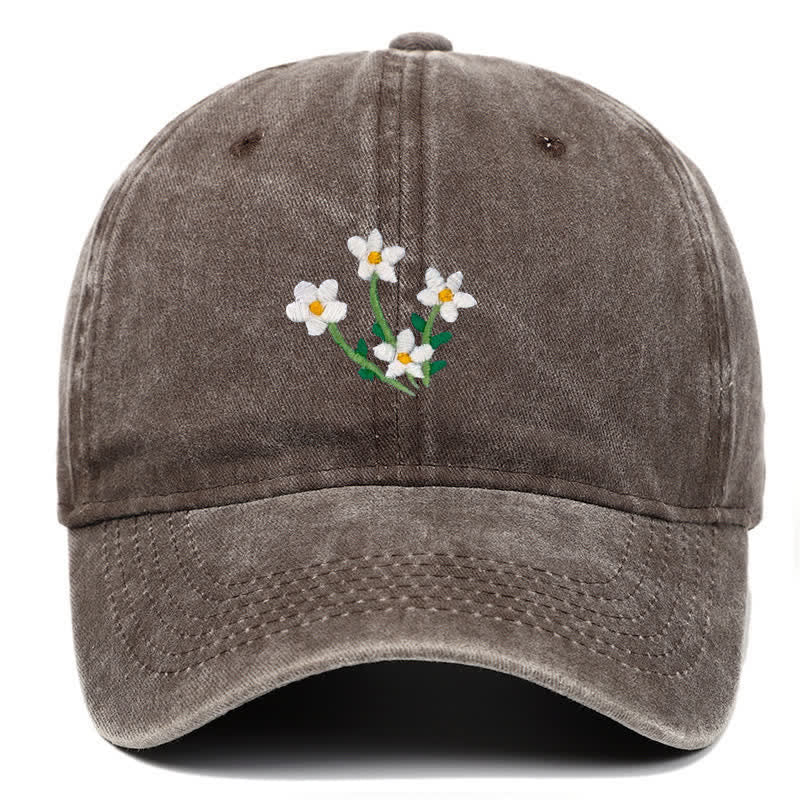 Cappellino da baseball regolabile con ricamo floreale di fiori bianchi - Caffè - Regolabile (circa 21 5/8"-22 7/8") - image 7
