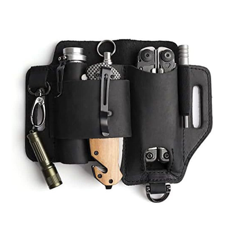 Borsa da cintura in pelle per torcia elettrica, coltello pieghevole, custodia per attrezzi EDC - Nero - image 6