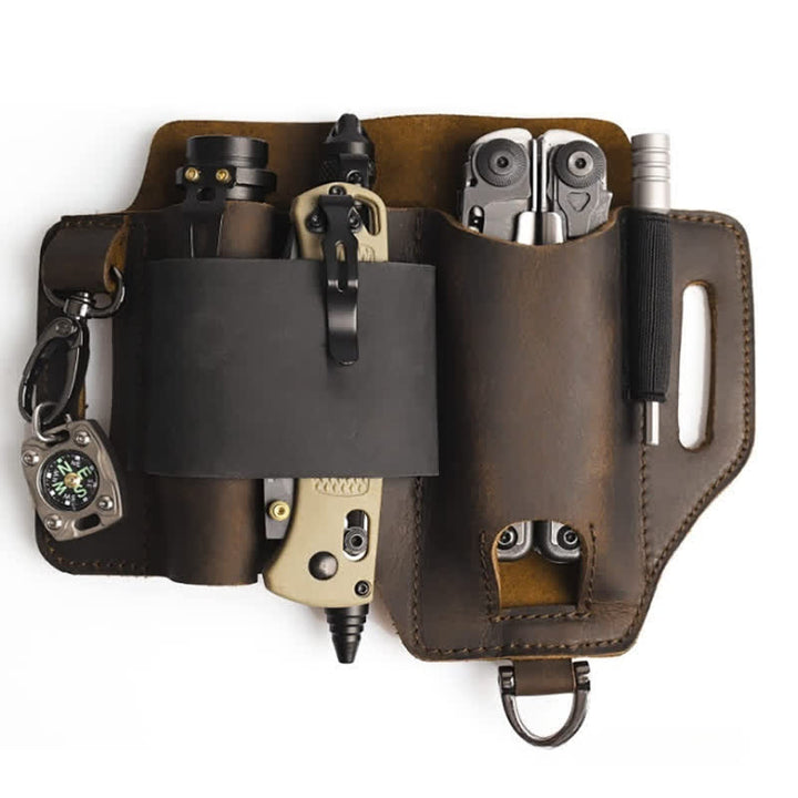Borsa da cintura in pelle per torcia elettrica, coltello pieghevole, custodia per attrezzi EDC - Marrone - image 0