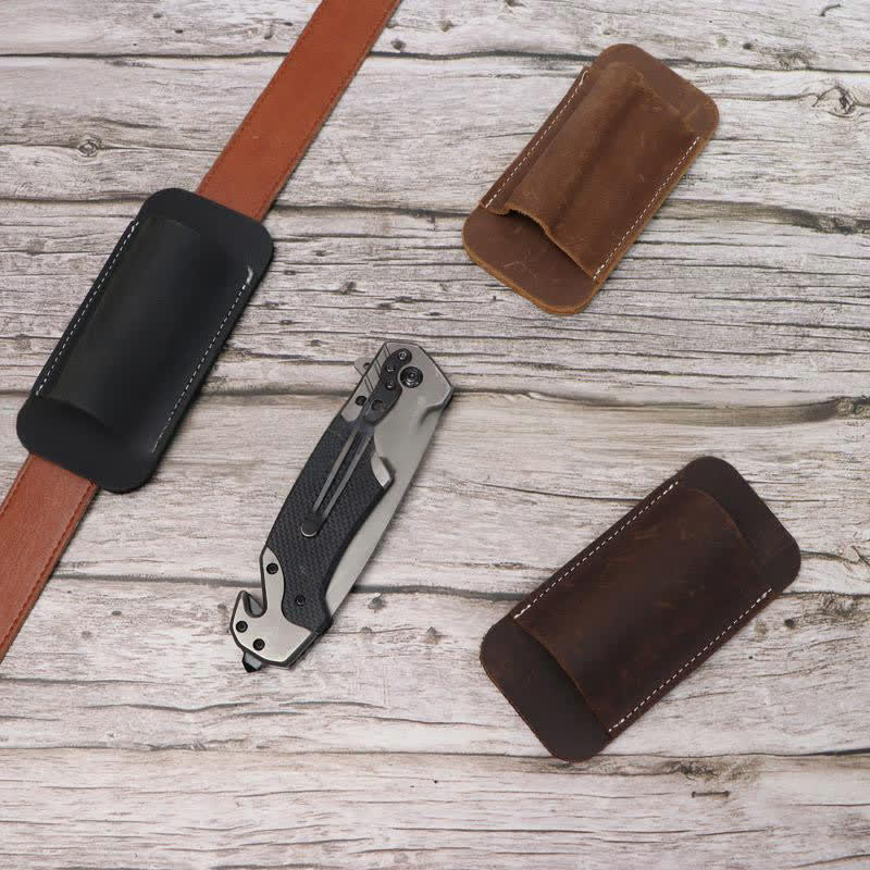 Fodero per coltello pieghevole con fondo aperto orizzontale, borsa da cintura in pelle - image 1