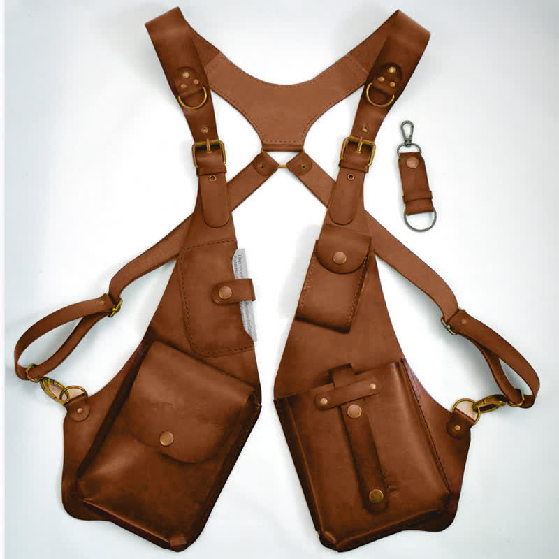 Portafoglio antifurto vintage con imbracatura, borsa a tracolla sottobraccio - Marrone chiaro - image 1