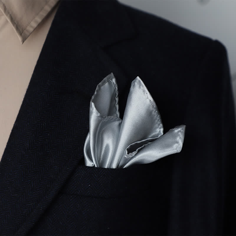 Fazzoletto da taschino semplice da uomo, tinta unita, per feste di matrimonio - Grigio argento - image 28