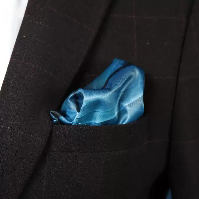 Fazzoletto da taschino di lusso da uomo con stampa di piume blu-verdi - Blu-verde - image 0