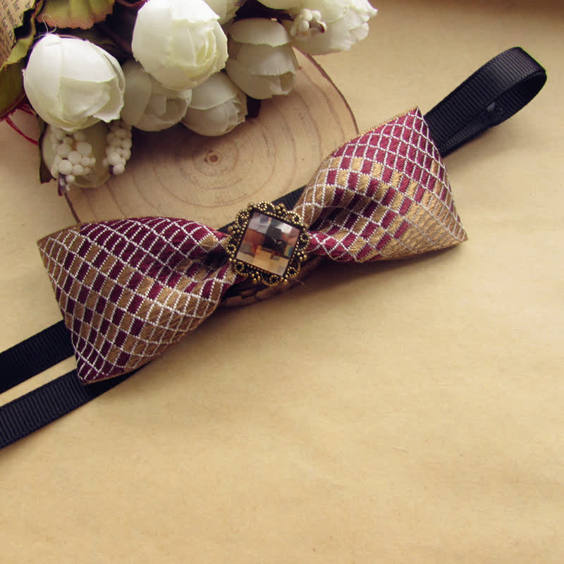 Set di 2 papillon con motivo a quadri bordeaux e champagne - image 2
