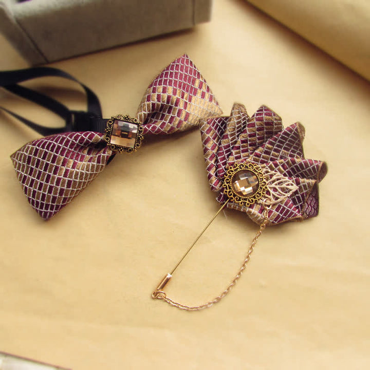 Set di 2 papillon con motivo a quadri bordeaux e champagne - image 1