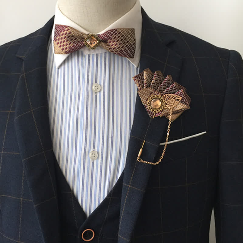 Set di 2 papillon con motivo a quadri bordeaux e champagne - 2 pezzi - image 0