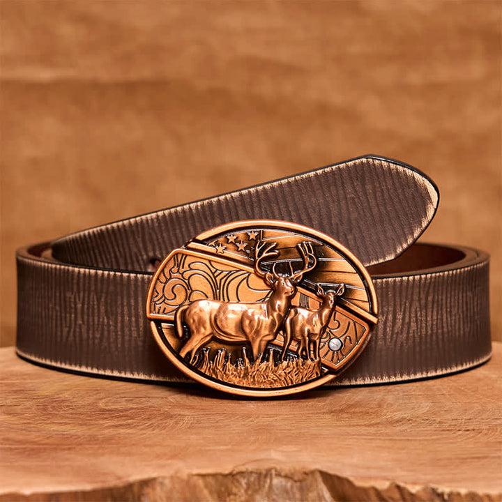 Cintura in pelle con coltello pieghevole nascosto Dual Deers in bronzo rosso fai da te da uomo - Cervi doppi - Cintura marrone anticata - 42 - image 8
