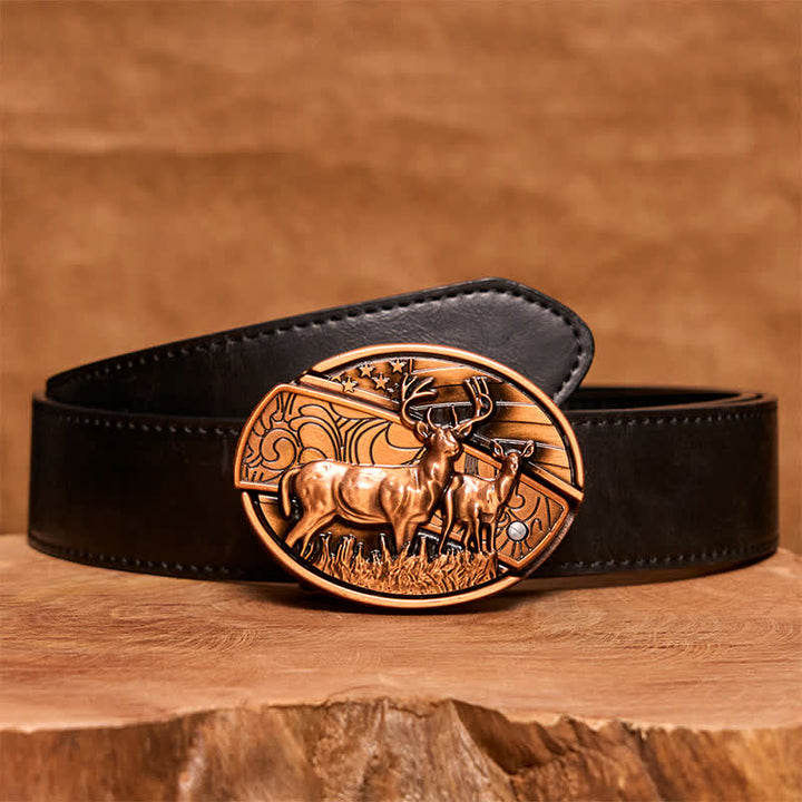 Cintura in pelle con coltello pieghevole nascosto Dual Deers in bronzo rosso fai da te da uomo - Cervi doppi - Cintura nera in PU - 42 - image 4