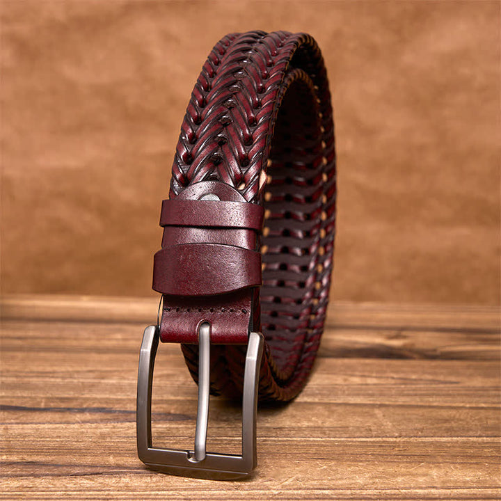 Cintura in pelle intrecciata a mano casual da uomo - Borgogna - 44 - image 15