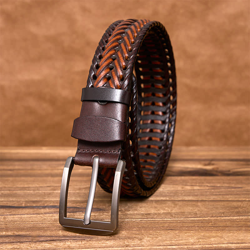 Cintura in pelle intrecciata a mano casual da uomo - Marrone e caffè - 44 - image 20