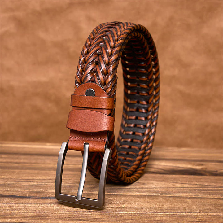 Cintura in pelle intrecciata a mano casual da uomo - Marrone - 44 - image 0