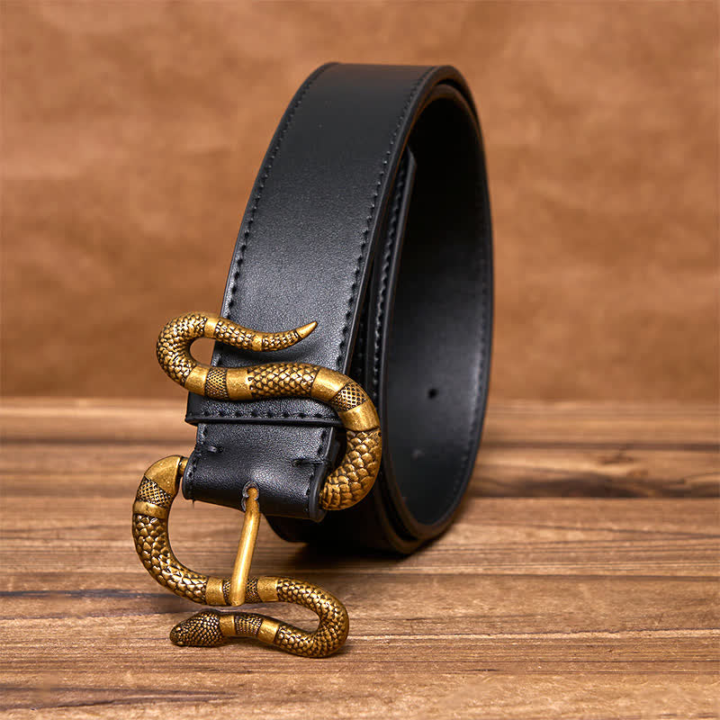 Cintura da uomo in pelle con fibbia a serpente in bronzo punk streetwear - Nero - 44 - image 0