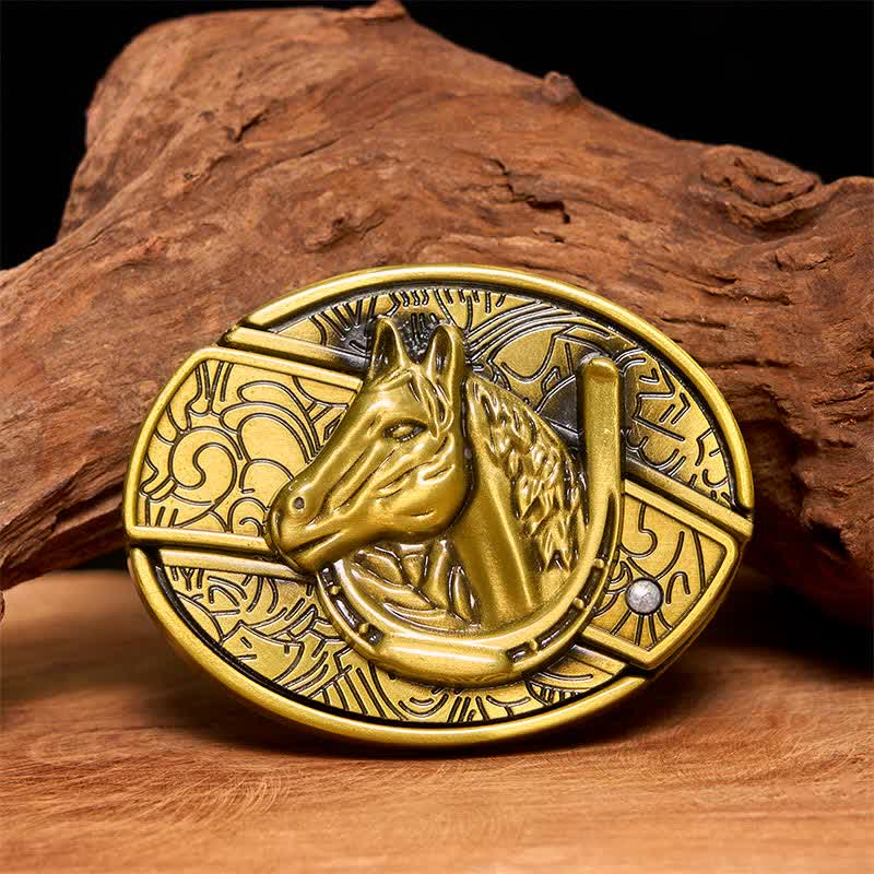 Cintura in pelle con coltello pieghevole nascosto a forma di testa di cavallo in bronzo fai da te da uomo - Serpente - Senza cintura - Cintura non inclusa - image 0