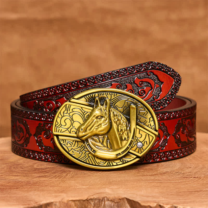 Cintura in pelle con coltello pieghevole nascosto a forma di testa di cavallo in bronzo fai da te da uomo - Serpente - Cintura marrone intagliata - 42 - image 7