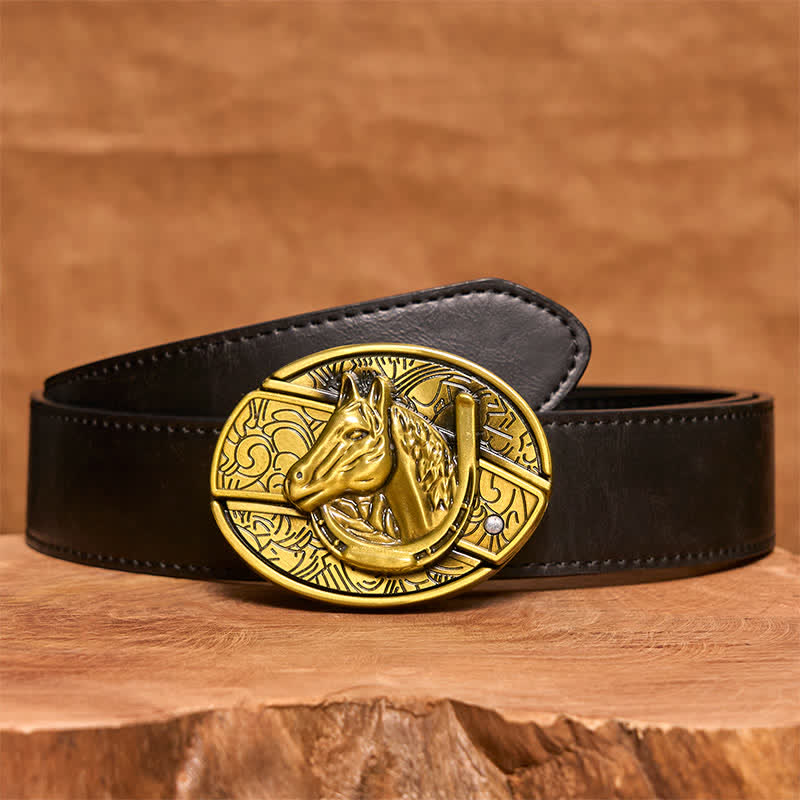 Cintura in pelle con coltello pieghevole nascosto a forma di testa di cavallo in bronzo fai da te da uomo - Serpente - Cintura nera in PU - 42 - image 4