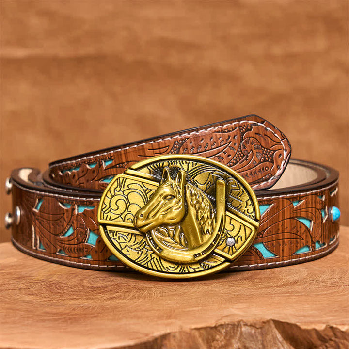 Cintura in pelle con coltello pieghevole nascosto a forma di testa di cavallo in bronzo fai da te da uomo - Serpente - Cintura intagliata turchese - 42 - image 5