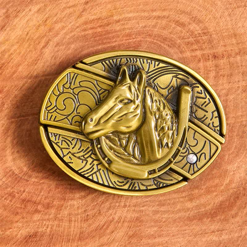Cintura in pelle con coltello pieghevole nascosto a forma di testa di cavallo in bronzo fai da te da uomo - image 2