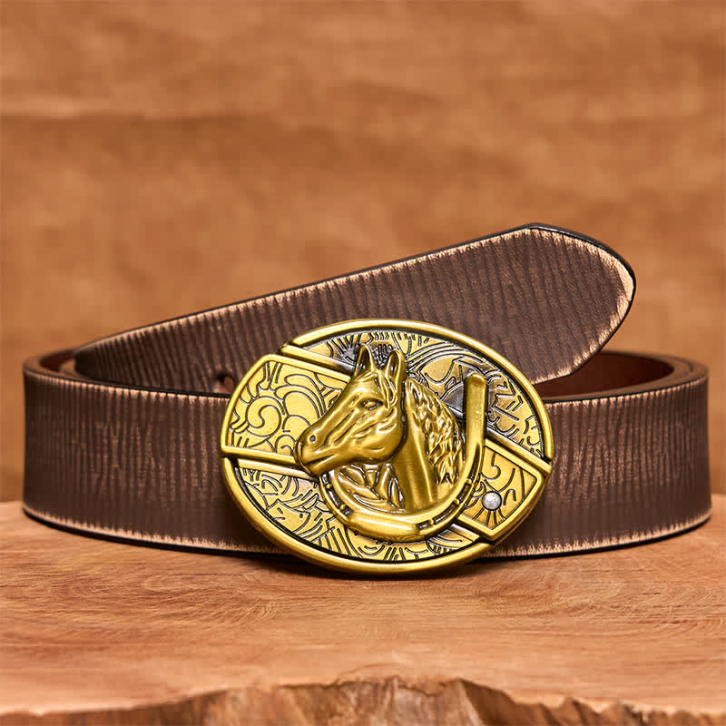 Cintura in pelle con coltello pieghevole nascosto a forma di testa di cavallo in bronzo fai da te da uomo - Serpente - Cintura marrone anticata - 42 - image 8
