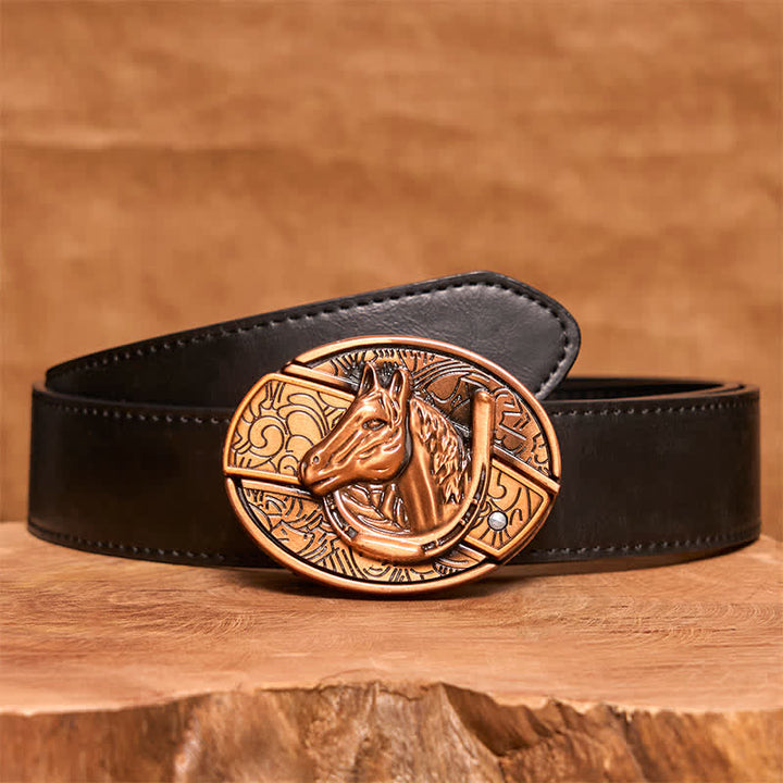 Cintura in pelle con coltello pieghevole nascosto a forma di testa di cavallo in bronzo rosso fai da te da uomo - Serpente - Cintura nera in PU - 42 - image 4