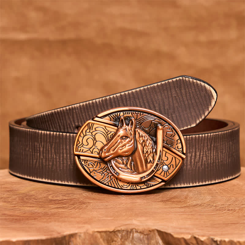 Cintura in pelle con coltello pieghevole nascosto a forma di testa di cavallo in bronzo rosso fai da te da uomo - Serpente - Cintura marrone anticata - 42 - image 8