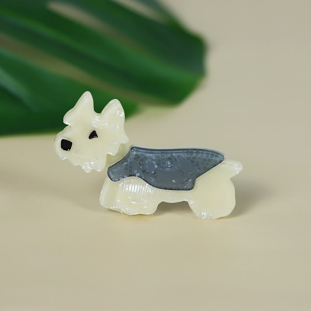 Spilla in acrilico fatta a mano a forma di simpatico cane Schnauzer alla moda - blu e bianco - image 0