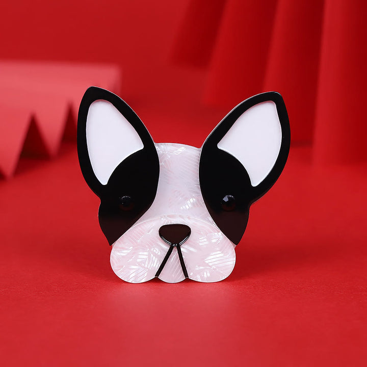 Spilla in acrilico realizzata a mano a forma di adorabile cane bianco e nero - Bianco e nero - image 0