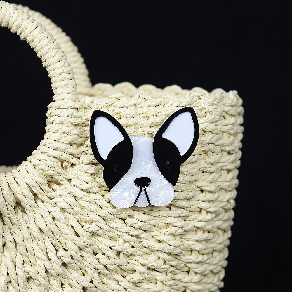 Spilla in acrilico realizzata a mano a forma di adorabile cane bianco e nero - image 3