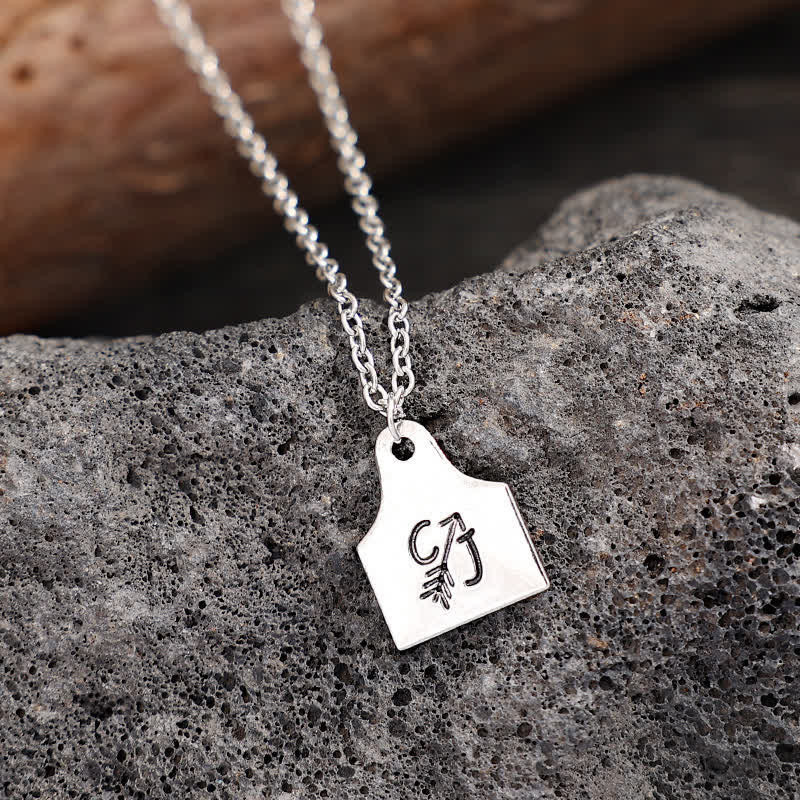 Collana in acciaio inossidabile con iniziale personalizzata in argento con mini targhetta per bovini - image 8