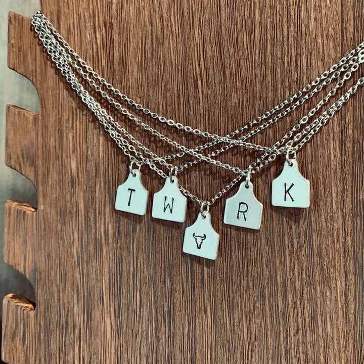 Collana in acciaio inossidabile con iniziale personalizzata in argento con mini targhetta per bovini - image 3
