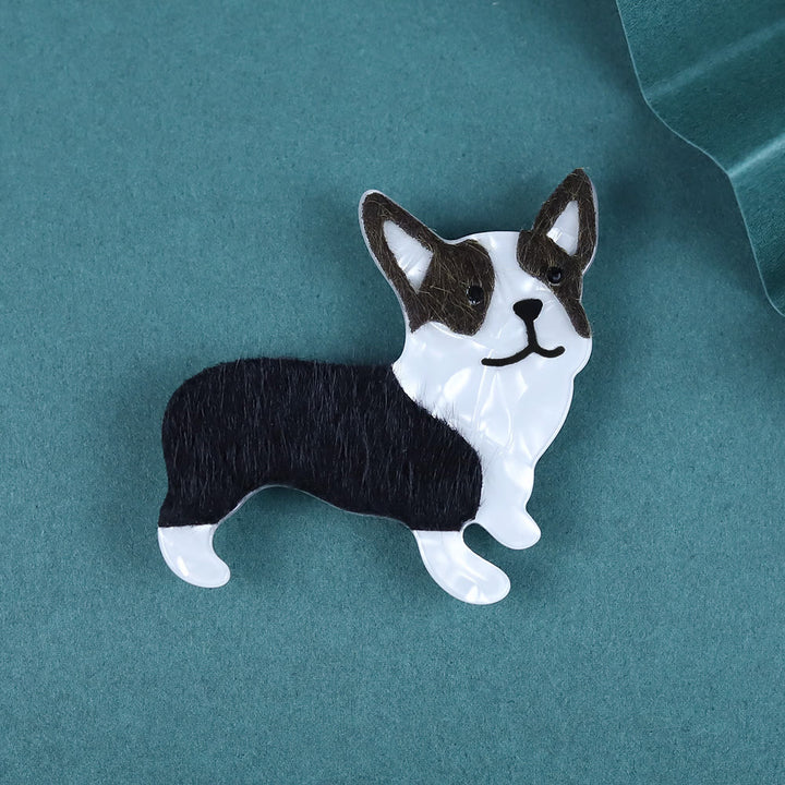 Spilla in acrilico a forma di cagnolino, realizzata a mano con cura - Bianco e nero - image 0