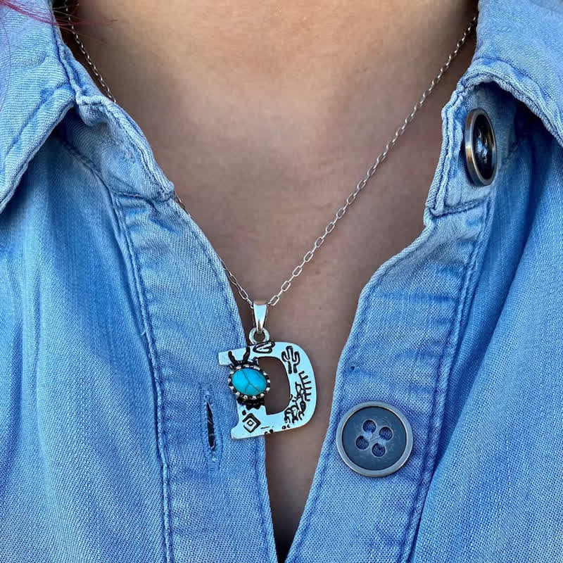 Collana unisex in metallo con lettera turchese retrò - image 1
