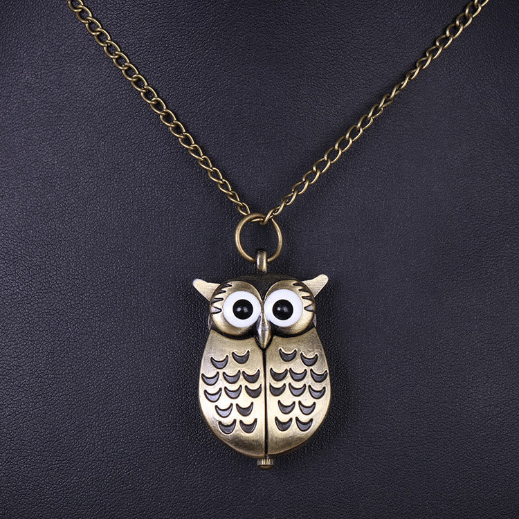 Orologio da tasca unisex al quarzo retrò con gufo carino e catena lunga - image 6