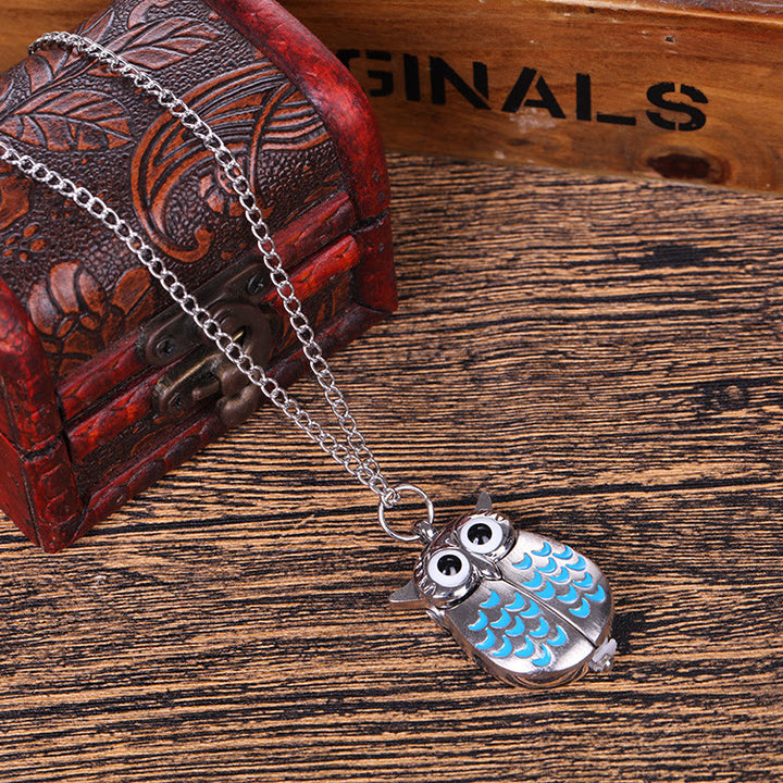 Orologio da tasca unisex al quarzo retrò con gufo carino e catena lunga - Blu - image 4