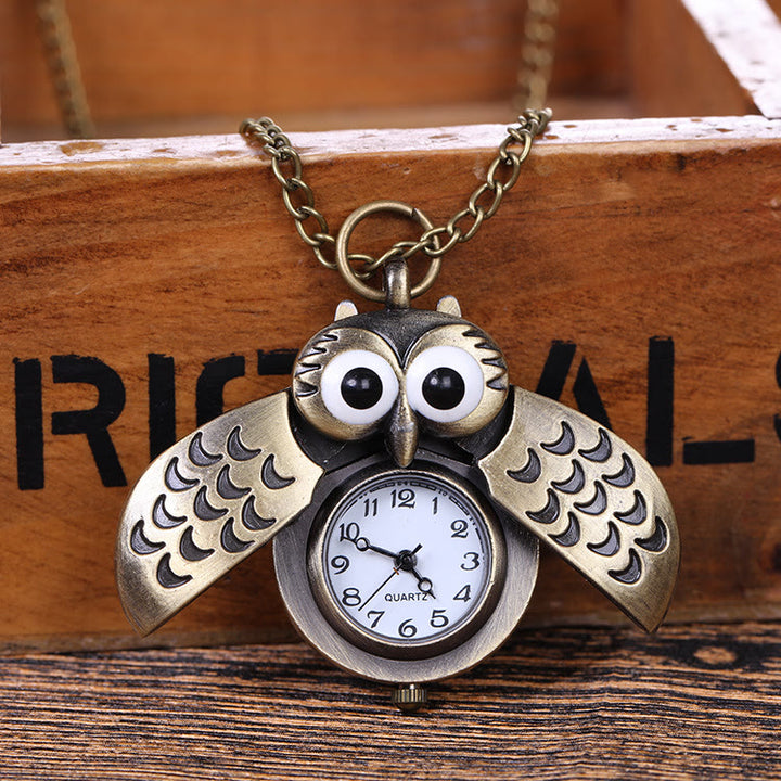 Orologio da tasca unisex al quarzo retrò con gufo carino e catena lunga - image 0