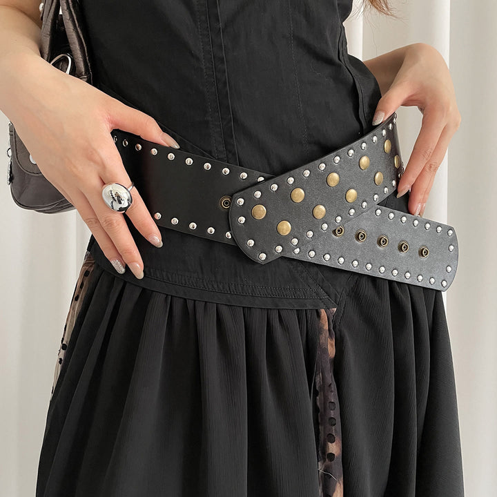 Cintura sottile con rivetti alla moda, nera e bianca, da donna - Nero - image 0