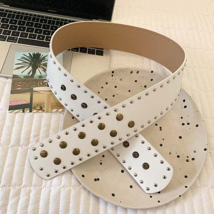 Cintura sottile con rivetti alla moda, nera e bianca, da donna - Bianco - image 4