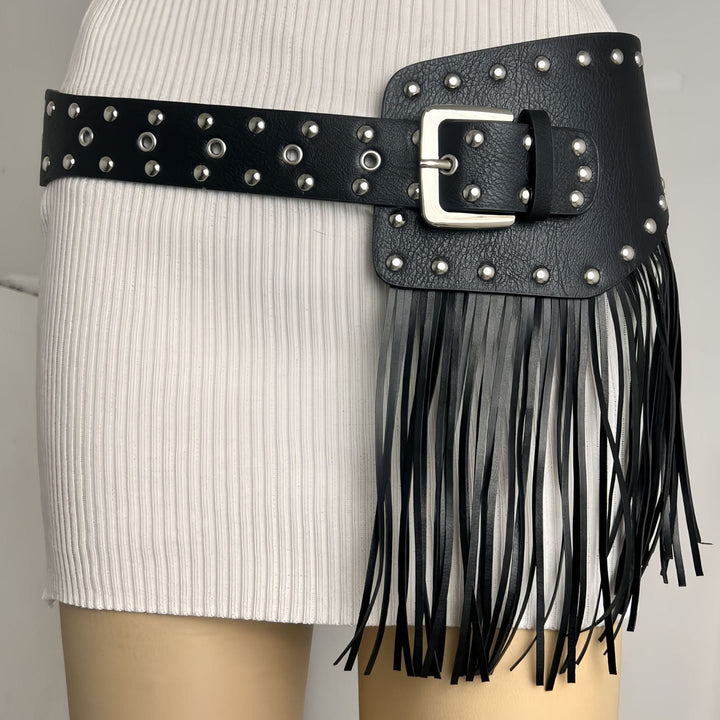 Cintura corsetto in pelle con nappe da donna in stile hippie da cowboy occidentale - Cintura con nappe e rivetti punk - image 5