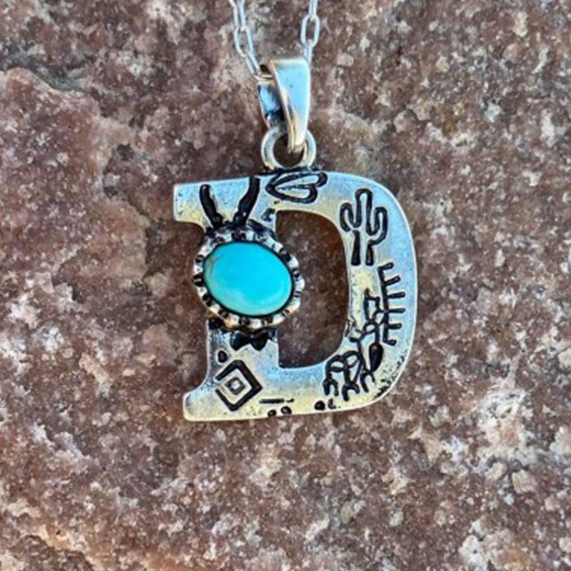 Collana unisex in metallo con lettera turchese retrò - D - image 5