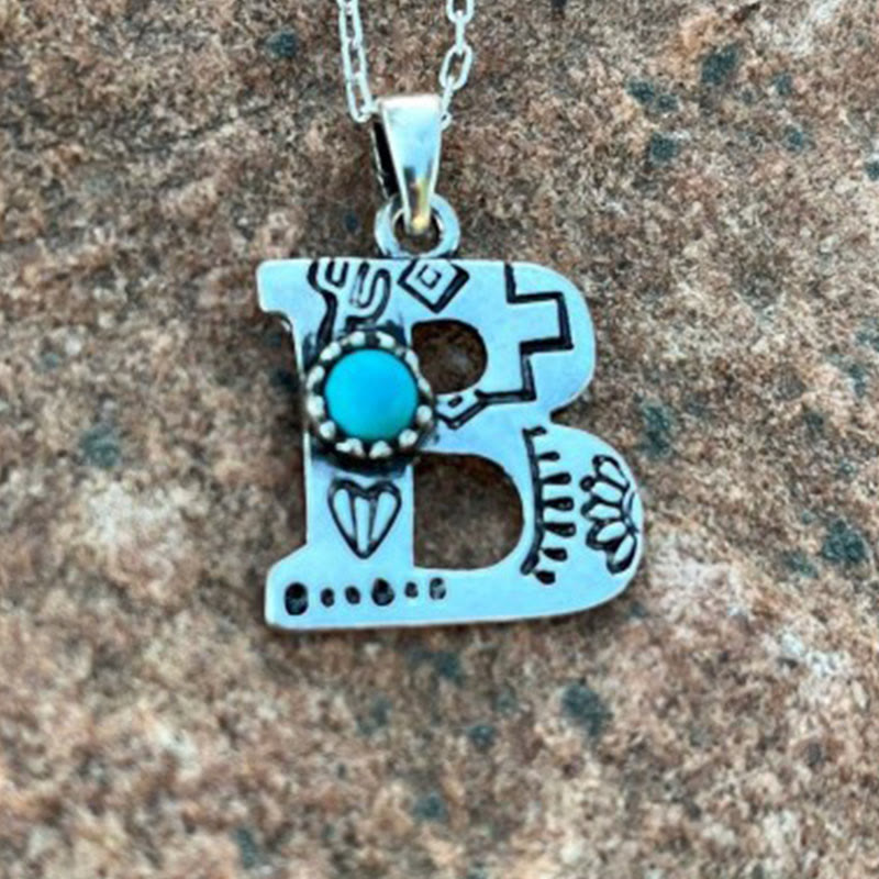 Collana unisex in metallo con lettera turchese retrò - B - image 3