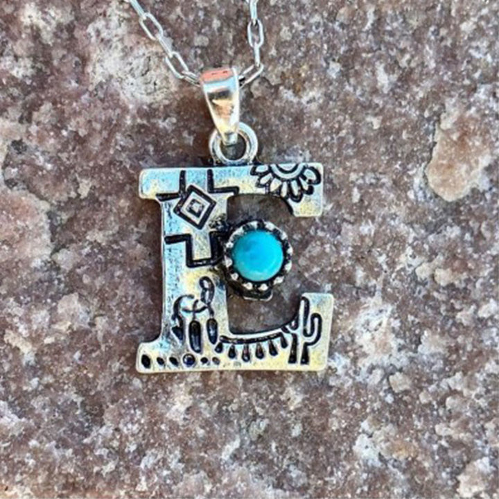 Collana unisex in metallo con lettera turchese retrò - E - image 6