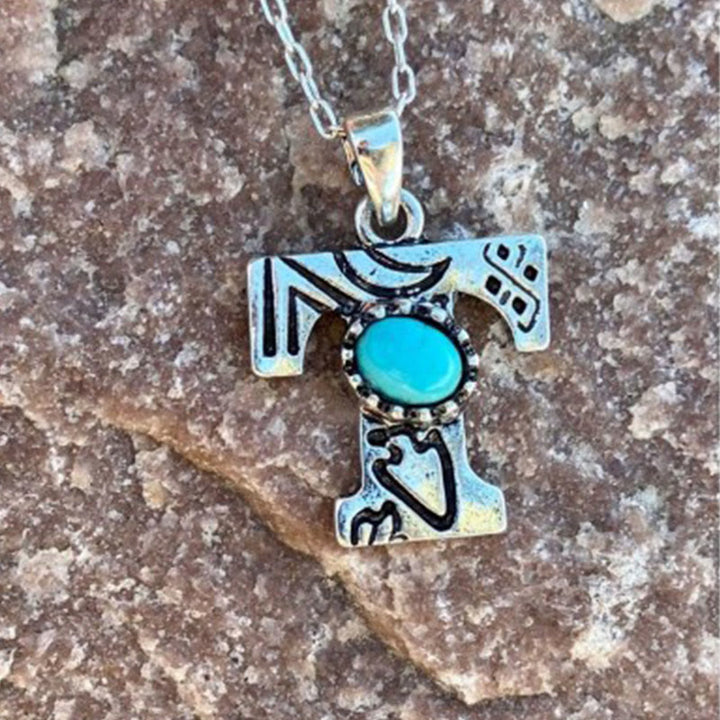 Collana unisex in metallo con lettera turchese retrò - T - image 16