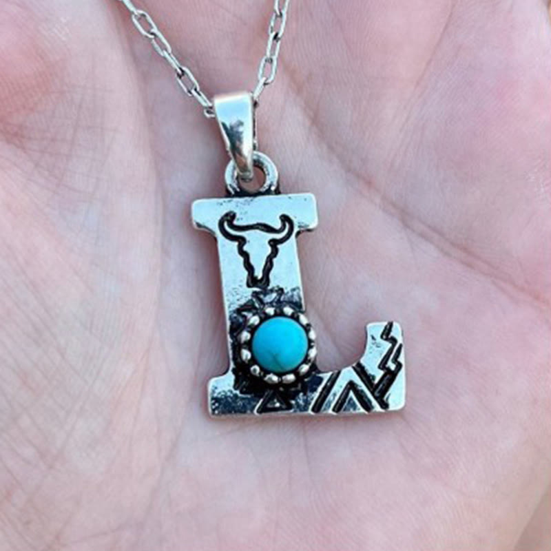 Collana unisex in metallo con lettera turchese retrò - L - image 10