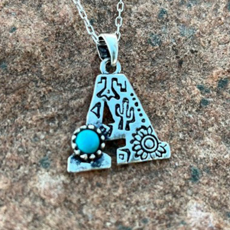 Collana unisex in metallo con lettera turchese retrò - UN - image 2