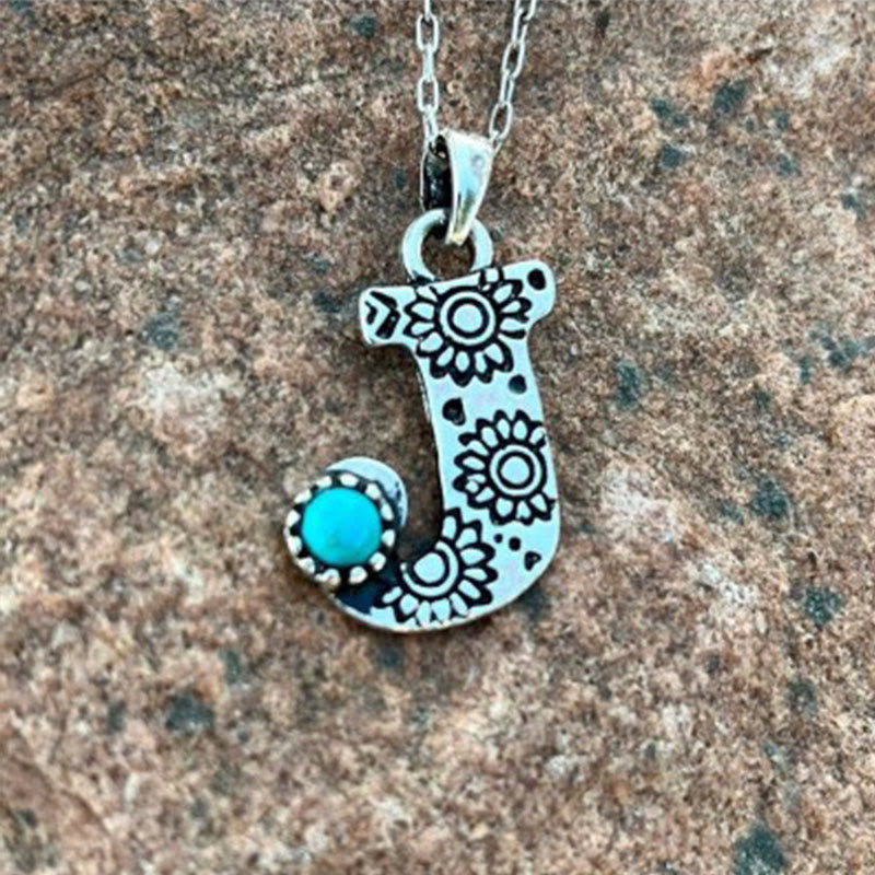 Collana unisex in metallo con lettera turchese retrò - J - image 8