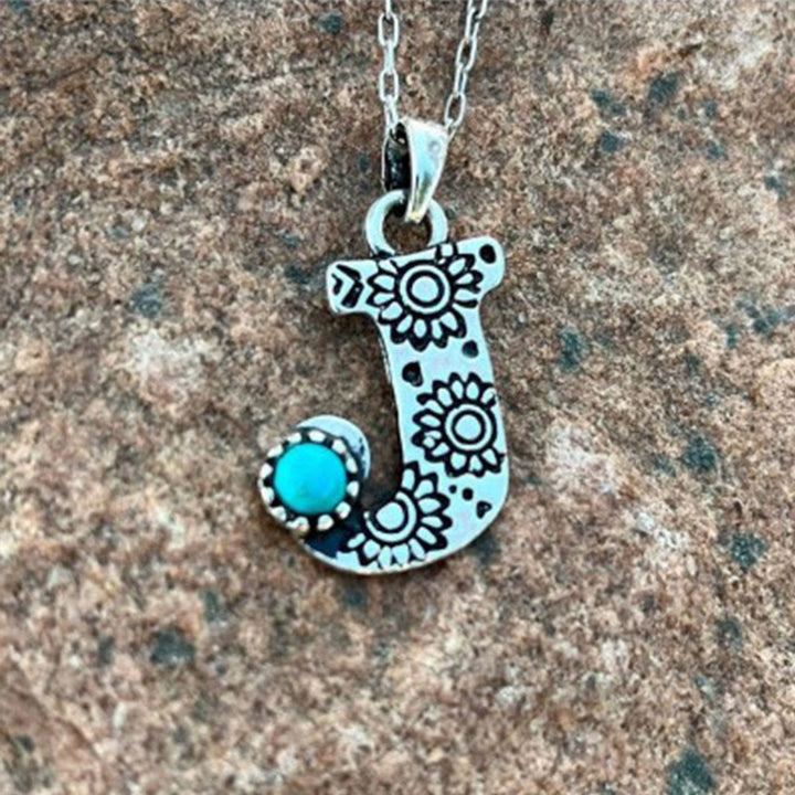 Collana unisex in metallo con lettera turchese retrò - J - image 8