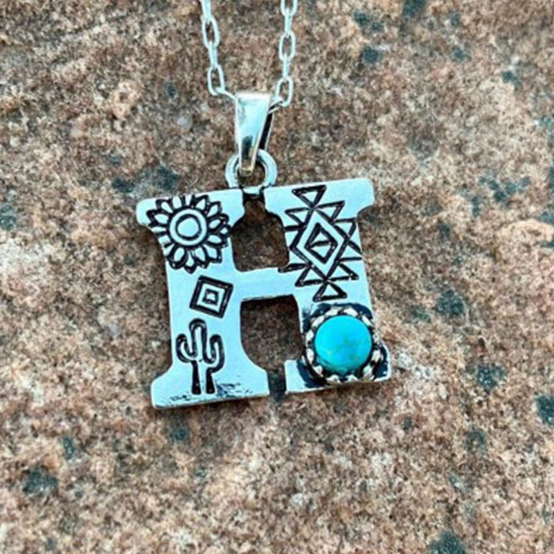 Collana unisex in metallo con lettera turchese retrò - H - image 7