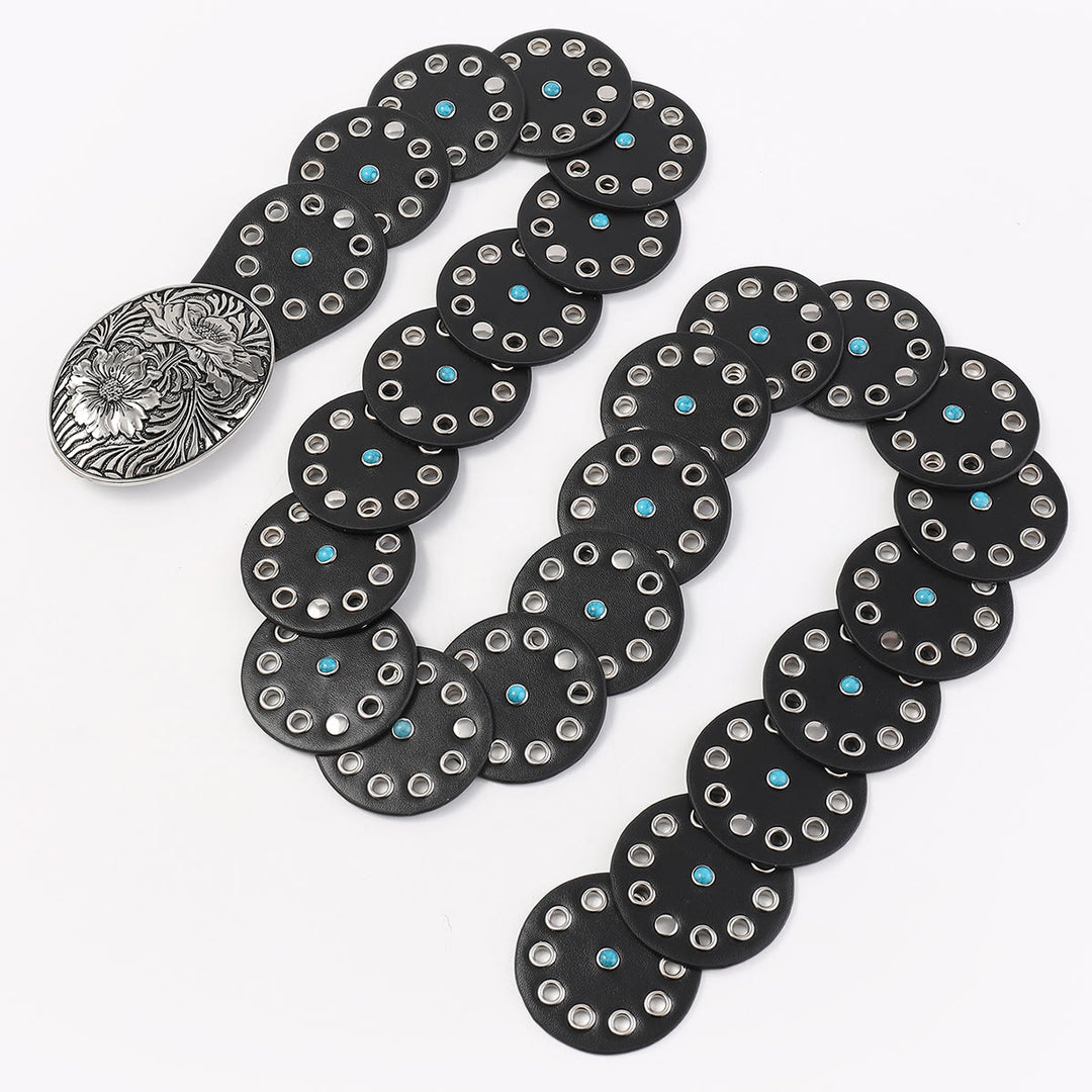 Cintura da donna in pelle con intarsi di diamanti blu scavati rotondi - image 4